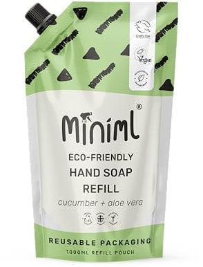 Miniml Hand Soap Wash Liquid 1L Refill - Cucumber & Aloe Vera Infused Eco Friendly Hand Washing Liquid Gel for Soft and Sensitive Skin Care - 100% Vegan & Cruelty Free