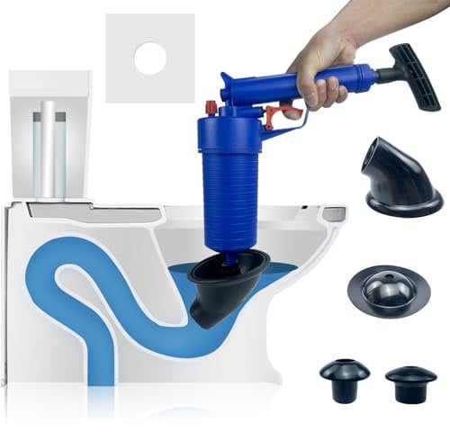 XMPEKO High Pressure Air Pump Drain Unblocker with 4 Suckers, Heavy Duty Toilet Plunger Sewer Dredge Cleaning Tool Sink Unblocker for Kitchen Shower Bathtub