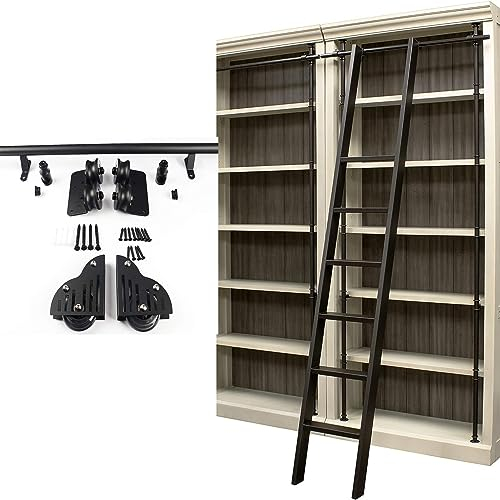 Rollende Bibliotheksleiter, Schiebeleiter, Schienenschienen-Hardware-Kit, robuste Gleitschienen, für Bücherregale, Lager, Barschrank, Räder mit Bremse unten (Keine Leiter) (Größe: