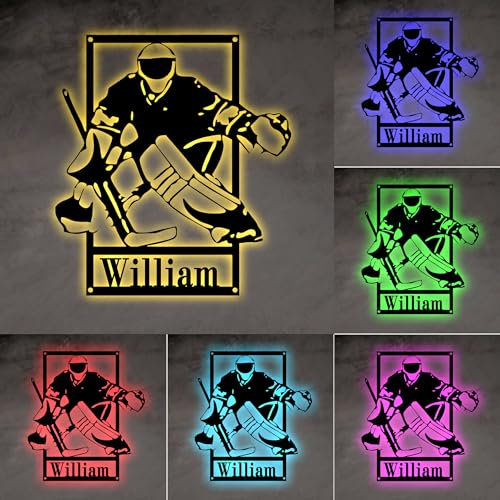 Personalisierte Eishockey-Spieler-Nachtlicht, benutzerdefinierte Name Sport Metall Monogramm Neon-Schild mit LED-Leuchten, benutzerdefinierte Name Hockey Lampe mit Namen für Sport-Fan