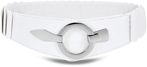 WHIPPY Breit Elastischer Taillengürtel Damen Hüftgürtel Vintage Stretchgürtel mit silberner Ring-Schließe,110cm Weiß