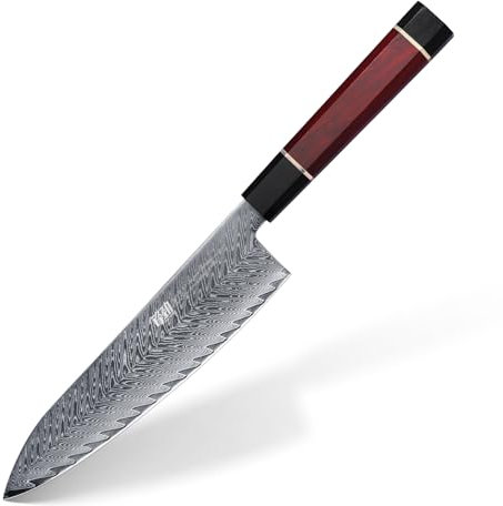 FINDKING 8-Zoll Japanisches Kochmesser, Premium Damaststahl-Konstruktion Küchenmesser, Multifunktionales Gyuto-Messer, Außergewöhnliche Schneidleistung (Samurai-Serie)