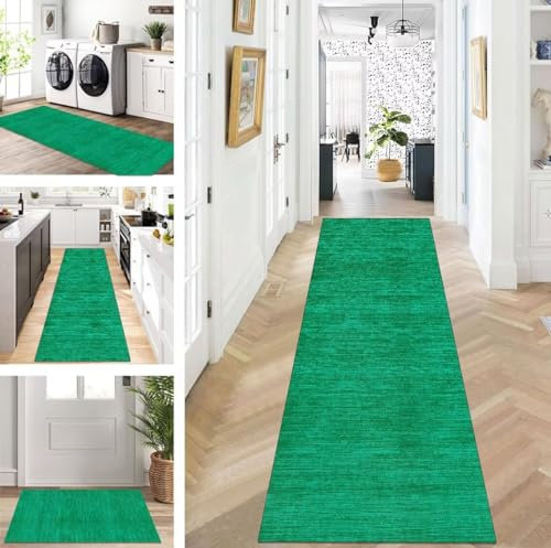 ZUZEKU Abstrakte Läufer Flur Küche Waschbar rutschfest 80X450cm Vintage Grün Lang Küchenteppich Flurteppich Teppich Fur Korridor Wohnzimmer Schlafzimmer Meterware Anpassbar