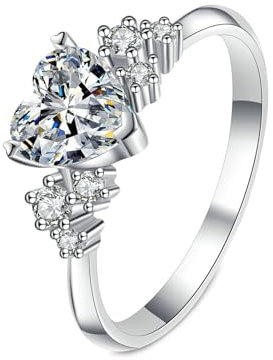 Gualiy Gold 585 14 Karat Damen Ring, Weißgold Verlobungsring Damen Herz Ring mit Labor Diamant 1ct Ringe Größe 51