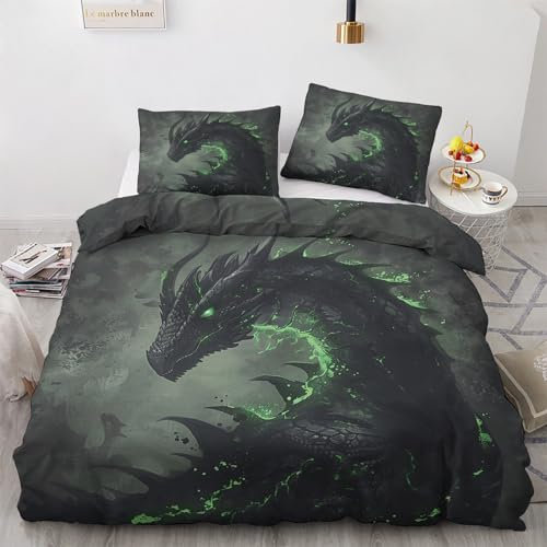 zcwl Drachen Kinder Bettwäsche 155x220 Sommer, Fantasy Drachenmotiv Bettbezug Set 2 teilig, Weiche Kuschelige Mikrofaser Bettwäsche-Sets, Wendebettwäsche und 1 Kissenbezug 80x80 mit Reißverschluss