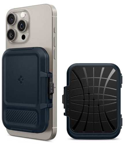 Spigen Lock Fit MagFit Porte Carte magnétique conçu pour MagSafe avec Kickstand Compatible avec Les Modèles iPhone 16/15/14/13/12 Magsafe Wallet - Ardoise Métallique