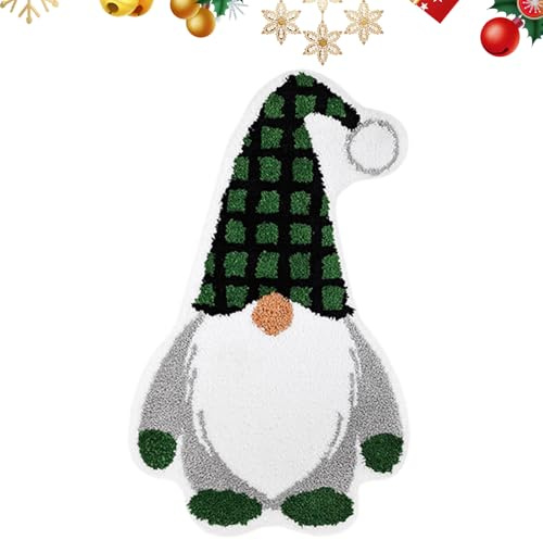 Satiskid Weihnachtswichtel-Bodenmatte, 40 x 60 cm, rutschfeste Teppiche, Heim- und Badezimmerdekoration, waschbarer Zwergen-Teppich (grün)