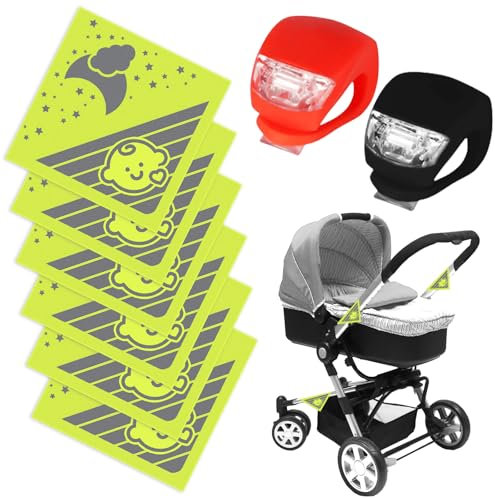 Reflectores para cochecito de bebé, 6 piezas reflector con 2 piezas de luz de silicona para cochecito, reflectores para cochecito, juego universal para todos los cochecitos, mochilas, sillas de ruedas