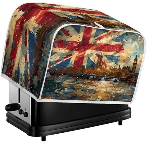 Kuiaobaty Union Jack Ölgemälde Toaster Abdeckung 2 Scheiben, Retro London Big Ben Schutzhülle für Brotmaschine, 29,2 x 20,3 x 20,3 cm, waschbarer Backgeschirrschutz