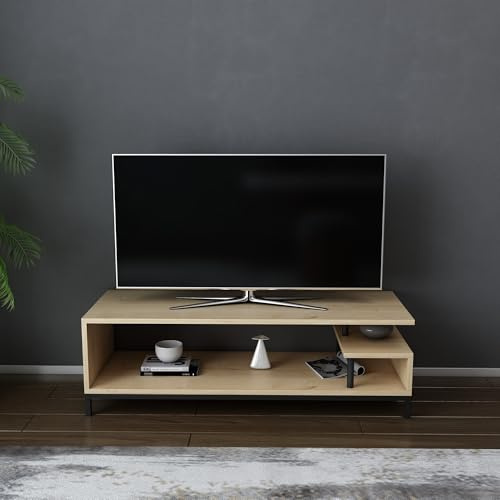 Hanah Home Industrial TV Stand, Black & Oak, 120 x 44.6 x 37.6 cm | 100% Melamine Coated Particle Board, 18 mm Thick | Stylish & Durable for Modern Living Rooms