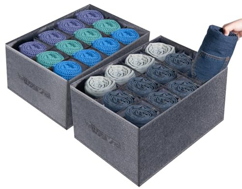 Carehabi Schrank Organizer 2 Stück Kleiderschrank Organizer Aufbewahrungsboxen Ordnungssystem Kleiderschrank Schubladen Organizer für Jeans Hosen Handtuch Shirt Pullover