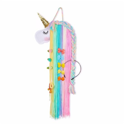 Einhorn-Haarschmuck Aufbewahrung,Haarspangenhalter mit Regenbogen Haarschleifenhalter Wandaufbewahrung Organizer für Haarspangen und Haarbänder im Mädchenzimmer, und Kinderzimmerdeko