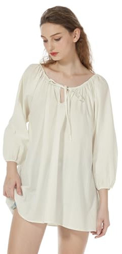 BEAUTELICATE Women Victorian Blouse Renaissance Tops 100% Cotton Off Shoulder 3/4 Sleeve Beach Lazy Shirt Medieval Gothic Steampunk Period Costume Cream, M
