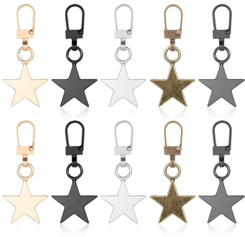 Oruola 10 Stück Reißverschluss Charm Sterne,Reißverschluss Zipper Stern,Reisverschluss Zipper Ersatz Metall für Gepäck,Rucksäcke,Geldbörsen,Jacken,Handtaschen,Schlüsselanhänger,DIY Handwerk