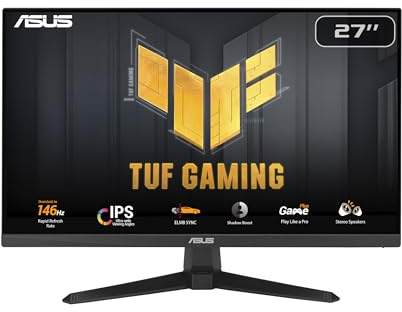 ASUS TUF Gaming 27” 1080P Monitor (VG279QE5A) – Full HD, Overclock to 144Hz, 1ms, IPS, Extreme Low Motion Blur Sync, Stereo Speaker, Variable Overdrive, DisplayWidget Center, 3 yr Warranty