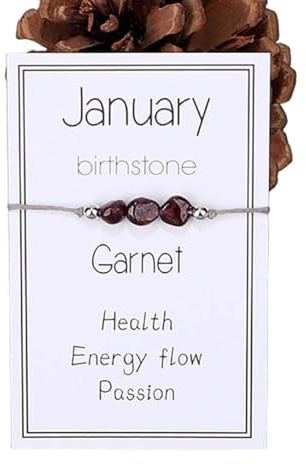 oasymala Verstellbares Geburtsstein-Armband für Damen – Granat, Amethyst & mehr, Handgemachter Schmuck aus Natursteinen für monatliche Geschenke