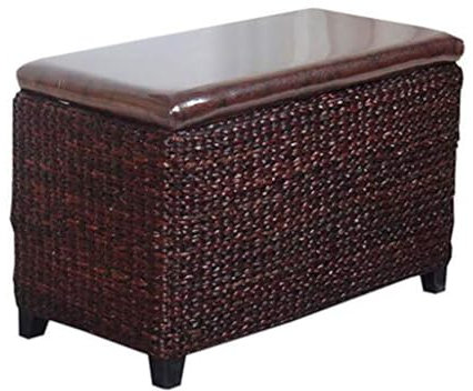 Ottomane Rattan-Aufbewahrungsbank, Bettbank mit Lederplatte, Couchtisch, Ottomane, Aufbewahrungsbank – Mehrzweck-Aufbewahrungsbox und Spielzeug-Organizer