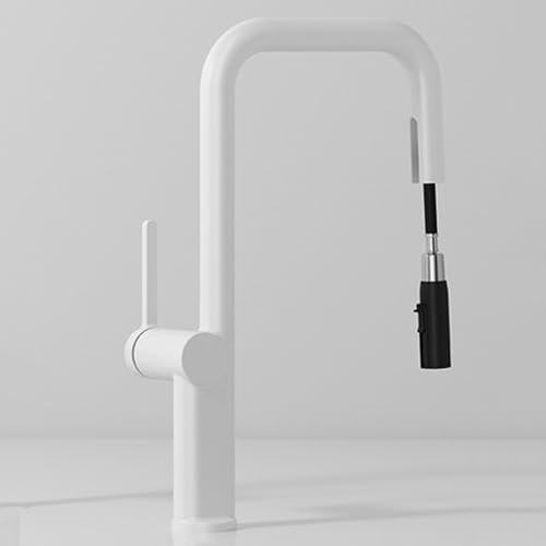 XJTNLB Grifo Extensible Cocina Blanco Grifos de Cocina Fregadero Extraible Monomando 2 Funciones Caño Giratorio 360°