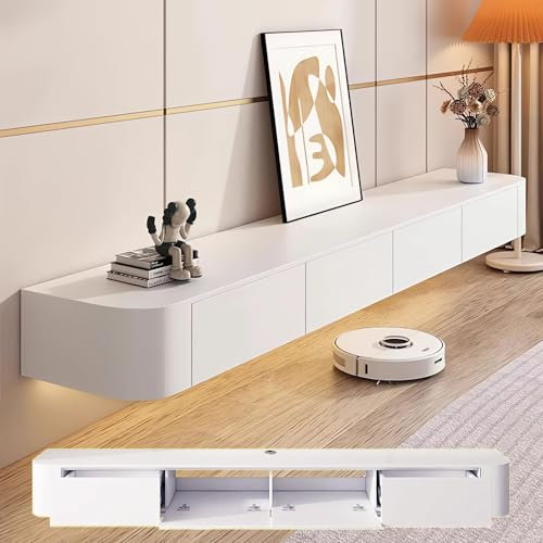 Mobile TV sospeso moderno a parete, unità di intrattenimento da 55 pollici, con ante, elegante console multimediale per soggiorno e ufficio (bianco, 140 cm)