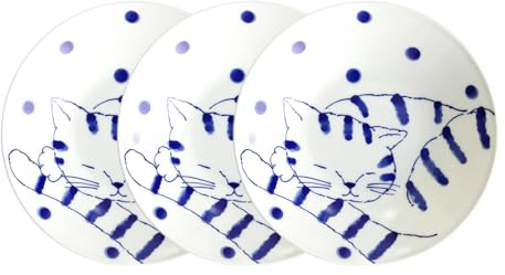 Starry Mart Ceramic Cat-Themed Deep Plate Set – Ai Nyanya Collection (Ø22.5cm | H5cm, Set of 3) – Cute & Functional Dinnerware – Microwave & Dishwasher Safe – Imported from Japan (Tiger Kitten)