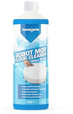 HomeGenie - Floor Cleaner for Robot Mops 1L, Ocean Breeze Scent - Low Foaming, Multi-Surface, Removes 99.9% of Bacteria, Compatible with Robot & Spray Mops