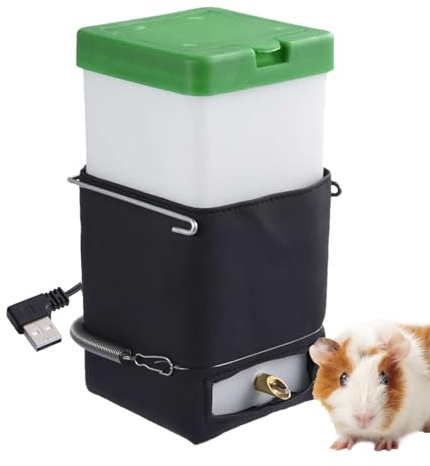 Beheizte Hamster-Wasserflasche 1L – Auslaufsichere, bissfeste Kleintiertränke für Kaninchen, Hamster, Vögel, Meerschweinchen, Frettchen – USB Stromversorgung, mit Thermostat