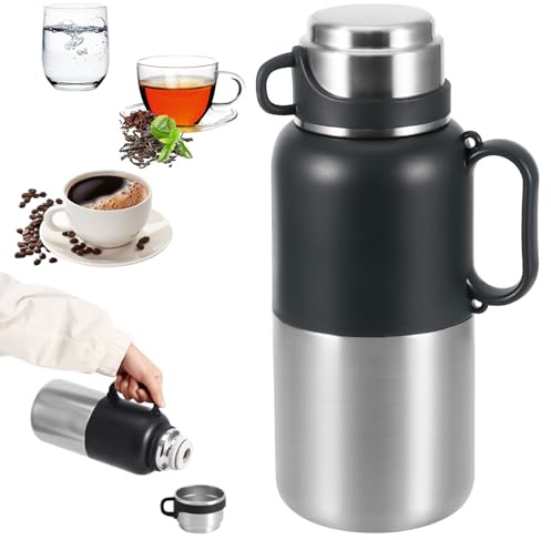 Zankeox Flask for Hot and Cold Drinks, 2L Large Flask Stainless Steel Hot Water Thermal Flasks Vacuum Insulated Flask for Hot Drink, Leak-Proof Vacuum Tea & Coffee Flasks with Handle and Cup