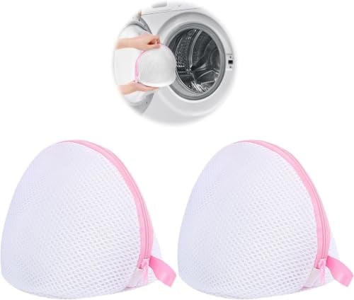 Bolsa para Lavar Ropa Interior en Lavadora, 2 Bolsas de Lavado Semi-Circulares 19x17cm Color Rosa, Tela Sándwich Reutilizable con Cremallera Oculta Autocierre