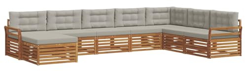 vidaXL Sofagarnituren 8 pcs Natürlich und Hellgrau Massivholz Akazie, Garten Lounge, modernes Outdoor Sofa, strapazierfähiges sectional, Terrassenmöbel für Bequeme Sitzgelegenheiten