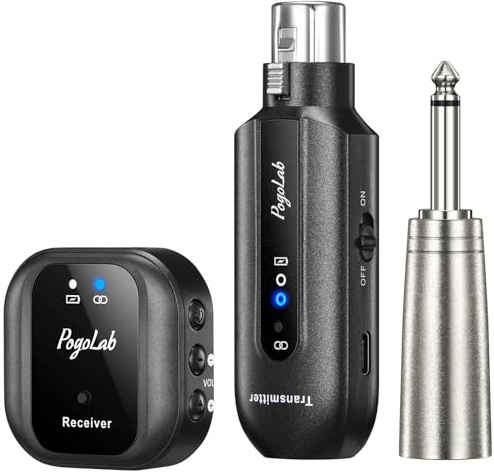 POGOLAB Sistema de monitor intrauditivo UHF con conector XLR, sistema de monitor intrauditivo inalámbrico portátil con control de volumen y 2 modos de entrada, ideal para ensayos de banda, actuaciones