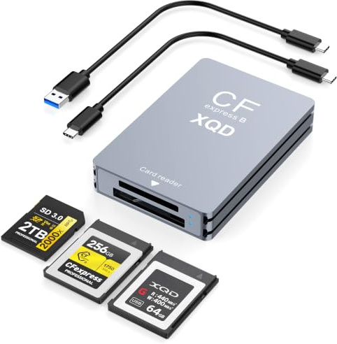 CFexpress Type B/XQD/SD Card Reader, Dual-Slot USB 3.2 Gen 2 10Gbps | CFexpress Adapter Camera Card Reader, USB C to USB C/USB A Cable, Compatible with Windows/Mac/Linux/Android