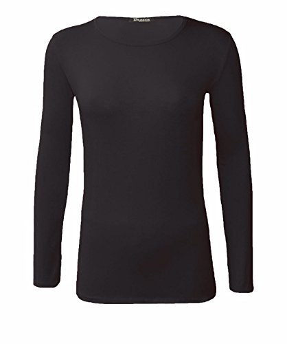 New Ladies Plus Size Long Sleeve T-shirt Womens Stretch Plain Top Sizes 8-26 (XXXL (24-26 UK), Black)