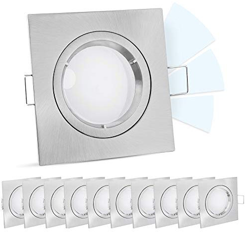 linovum fourSTEP LED Einbauleuchte 10er Set dimmbar ohne Dimmer - Decken Spot Edelstahl Optik eckig starr neutralweiß 5W 230V