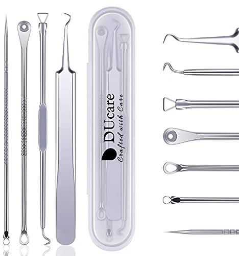 DUcare Blackhead Remover Tool 4Pcs for Face | Professional Extractor Tweezers Kit for Remove Acne Pimple Comedone Extractor, Pimple Popper for Facial Care with Case