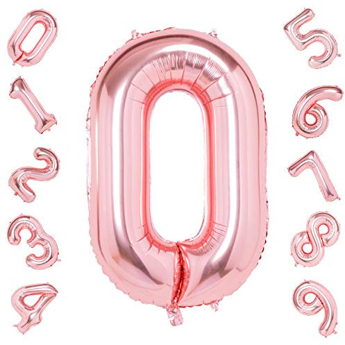 Gremode Rose Gold 0 Balloons,40 Inch Birthday Foil Balloon Party Decorations Supplies Helium Mylar Digital Balloons (Rose Gold Number 0)