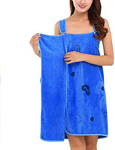 XUPHINX Peignoir de Bain, Serviette de Bain pour Femmes, Jupe de Bain Absorbant l'eau pour Femme Douce pour Sauna et Douche Thermale, Bleu