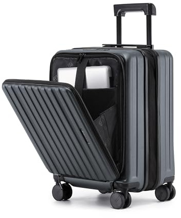 Münicase Reisekoffer M 50 cm, Laptopfach, TSA, Businessgrey | Frontöffnung, Erweiterbar, Kompressionsgurt, Doppelrollen Laptopfach