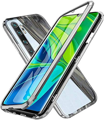 Hülle für Xiaomi Mi CC9 PRO/Mi Note 10, Magnetische Adsorption Metall Stoßstange Flip Cover mit 360 Grad Schutz Doppelte Seiten Transparent Gehärtetes Glas Handyhülle für Xiaomi Mi CC9 PRO