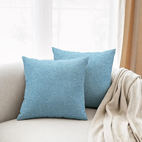 All Smiles Kissenbezüge 2er Set 50x50cm Reine Farbe Leinen Kissenbezug Dekokissen Kissenhülle mit Verstecktem Reißverschluss für Sofa Auto Couch Bett Schlafzimmer(Himmelblau)