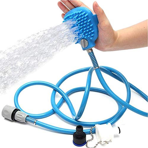 YUIP Haustier Badebürste Werkzeug, Hunde Duschkopf, Hund Reinigung Dusche Sprayer, 2 in 1 Hundedusche Haustier Duschkopf with Bürste for Dog Cat Grooming Brushes Massage, Blau