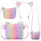 Weewooday 3 Stück Katzen Umhängetasche Geldbörsen Stirnband für Mädchen, Süße Handtaschen Katzen Handtasche mit Mini Geldbörse Katzen Stirnband für Kleines Mädchen (Glitzer Regenbogen Farbe)