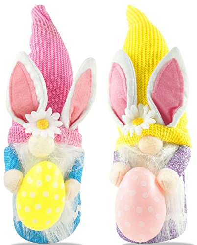 2 Stück Osterdeko Wichtel Figuren Kleine, Wichtel Ostern Deko, Ostern Hasen Wichtel, Ostern Frühling Wichtel, Handgemachte Plüsch Osterhasen Zwerg, Ostern Tischdekoration Deko