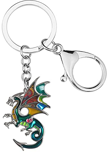 Emaille Legierung Drache Schlüsselanhänger Fantasy Dinosaurier Schmuck für Frauen Mädchen Tasche Brieftasche Charme Geschenk (Grün)