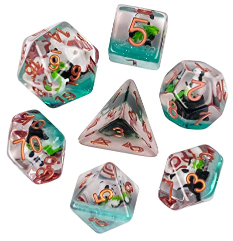 cusdie Polyedrisches Würfel-Set mit 7 Würfeln, gefüllt mit Tieren, für Rollenspiele, Dungeons and Dragons, D&D-Würfel (Panda mit Bambus)