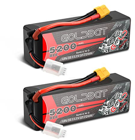 GOLDBAT 5200mAh 3S lipo battery 11.1V RC battery Hard Case with XT60 Plug for RC Car Airplane Helicopter Boat Buggy Truck Helicopter Airplane Racing Models(2 Packs)