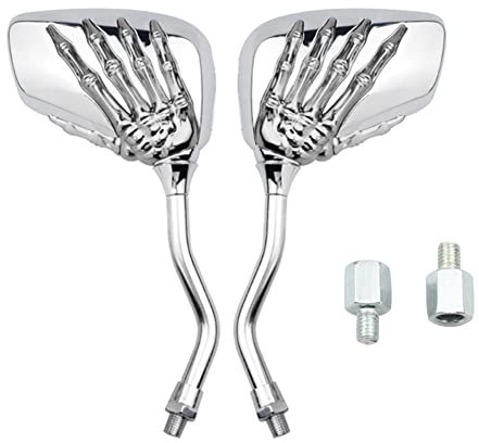 iSpchen Rückspiegel Motorrad 1 Paar Schädel Klaue Motorrad Spiegel Seitenspiegel Edelstahl ABS Motorradspiegel Lenkerspiegel mit Spiegelhalterung M10 für Roller ATVs Motorräder