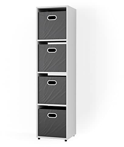 Vicco Raumteiler Ludus, Weiß, 142.5 x 36.2 cm | mit 2 Faltboxen, zur Aufbewahrung von Boxen und Gegenständen geeignet