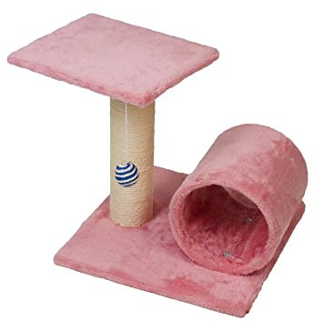 Rascador Arbol para Gatos, 2 Niveles con Plataforma y Túnel,Bola Colgante, Medida 40x40x42cm,Color Rosa
