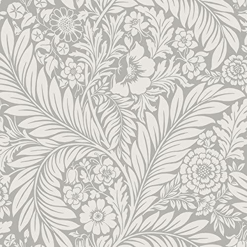 Sample 53 x 53cm Florence Grey Floral Leaf Wallpaper White Contemporary Flower Smooth Nature