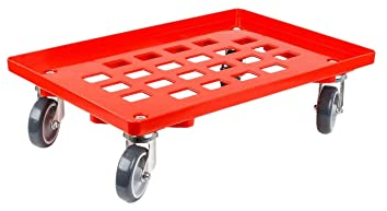 Transportroller für Euroboxen 60x40cm mit Gummiräder rot | Gitter/Rasterdeck | 4 Lenkrollen | Traglast 300kg | Kistenroller Logistikroller Rollwagen Profi-Fahrgestell